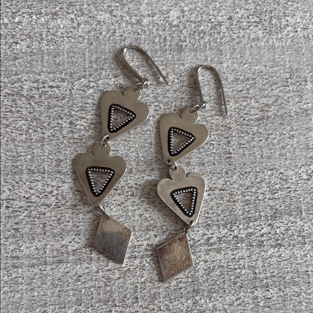 Isabel Marant Silver Heart and Diamond Dangle Earrings